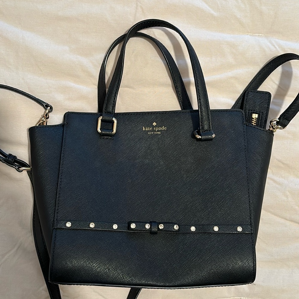 Kate Spade Leather Hadlee Laurel Way Jeweled Bow Satchel Handbag